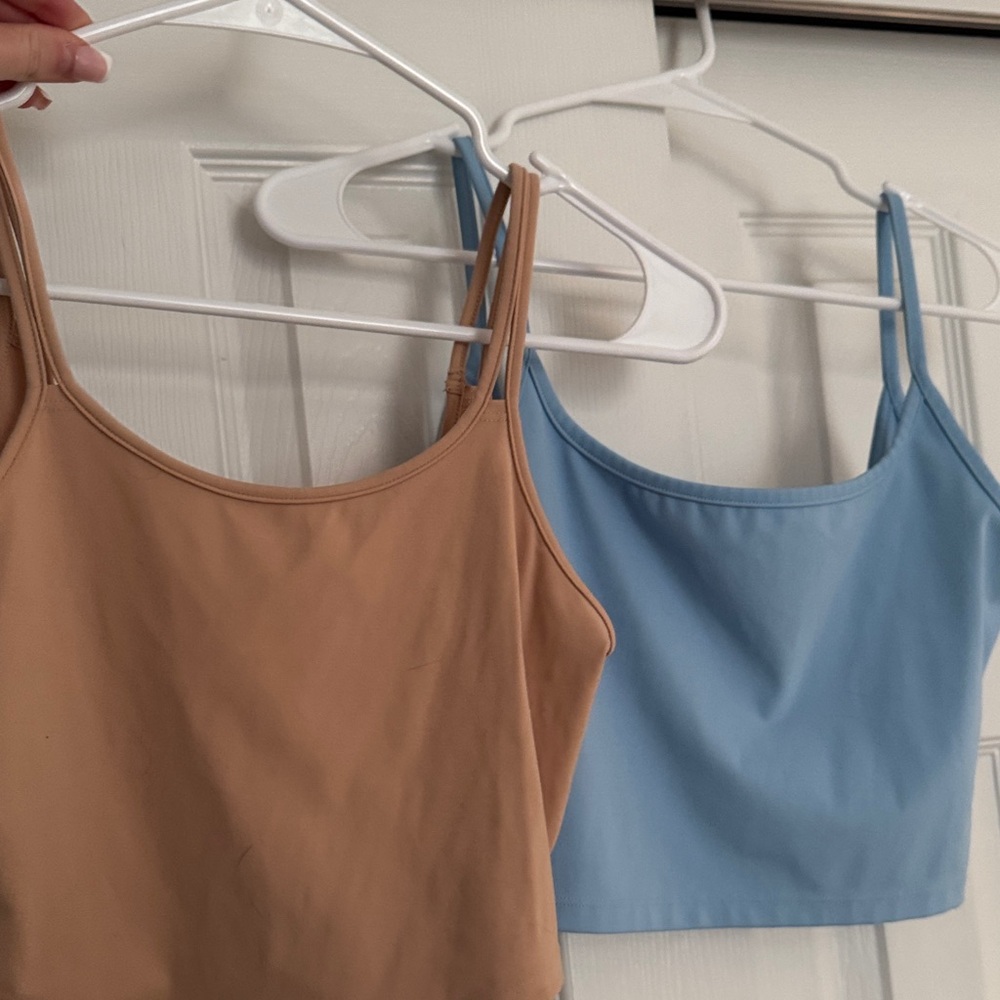 BuffBunny Tan and Blue crop Tops